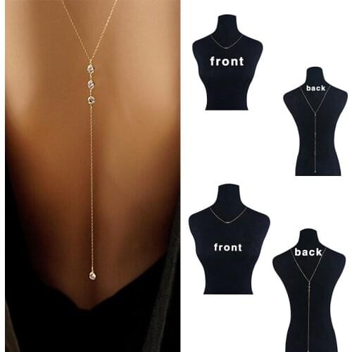 New Fashion Front and Back Crystal Chain Necklace for Women Wedding Dress Summer Jewelry #240929