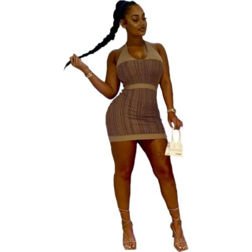 Simple Womens Clothing Wholesale Sexy Halter Neck Nude Back Mid-waist Slim Fashion Bag Hip Bottoming Casual Home Sling Dress