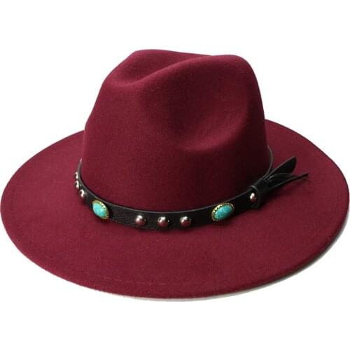 LUCKYLIANJI Retro Kid Child Vintage 100% Wool Wide Brim Cap Fedora Panama Jazz Bowler Hat Turquoise Leather Band(54cm/Adjusted)