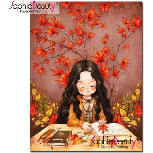 Sophie Beauty cross stitch diy diamond painting full rhinestone handcraft mosaic kit girl reading book embroidery home art 19089
