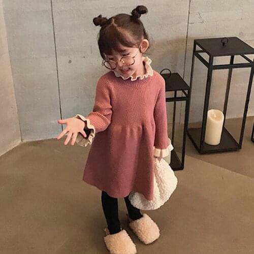 Girls Sweaters Dress Kids Outfits Jumper Clothes Ruffle Turtleneck Crochet Sweater Autumn Winter Warm Girl Sweater DT225