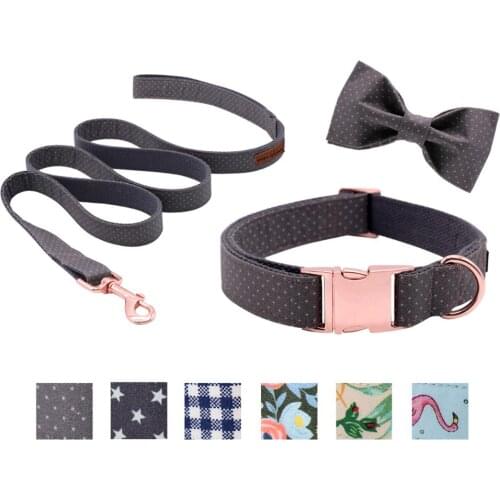 Unique Style Paws Dog or Cat Collar or Leash with Bows Grey Dots Design with Cotton Webbing