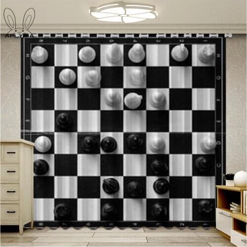 Chess Board Window Curtain Black White Living Room Curtain Games Squares Blackout Curtain for Bedroom Ultra-thin Micro Shading
