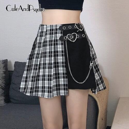 Plaid Printed Y2K Aesthetic 90s Mini Skirts Women Harajuku Sexy Korean Gothic Skirt High Waist 2000s Pleated Skirt Cuteandpscho