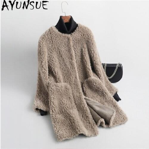 AYUNSUE Winter Clothes Women Casual 100% Real Sheep Shearling Coat Female Autumn 2021 Elegant Wool Jacket Casaco Feminino Gxy422