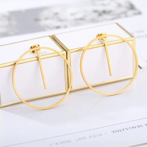 Simple Geometric Circle Square Triangle Stud Earrings For Women Stainless Steel Jewelry Big Round Female Earing boucle d'oreille