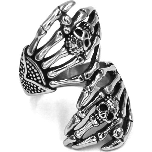 Norse Viking Wolf Skull Hand Ring Stainless Steel Jewelry Nordic Rune Odin Symbol Amulet Paw Biker Mens Ring Wholesale SWR0939