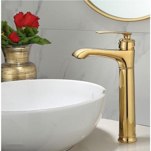 Vidric Gold Basin Faucets + Free Tube , Bathroom Faucet Single handle Basin Mixer Tap Bath gold Faucet Brass Sink Water Crane