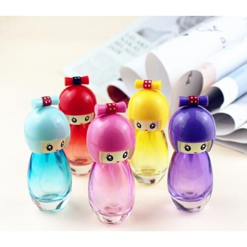 10pcs/lot 20ML Cute Doll Shaped Perfume Glass Spray Bottle Refillable Atomizer Women Travel Perfume Bottle Colorful