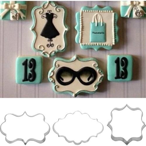 3pcs/set Kitchen Cake Mould Blessing Frame Wedding Stainless Steel Cookie Cutters 3D Biscuit Sugarcraft Baking Pastry Tools E397