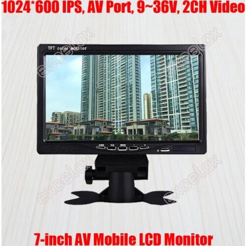 7-Inch 1024x600 AV Port 2CH Video Analog Mobile Monitor 7" LCD Display Vehicle Truck Car Reverse Rear View CCTV Surveillance