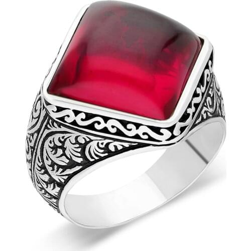 925 Sterling Silver Ring For Man Real Pure Zircon Turquoise Tiger Eye Lapis Ruby Emerald Stones Handmade Turkish Jewelry