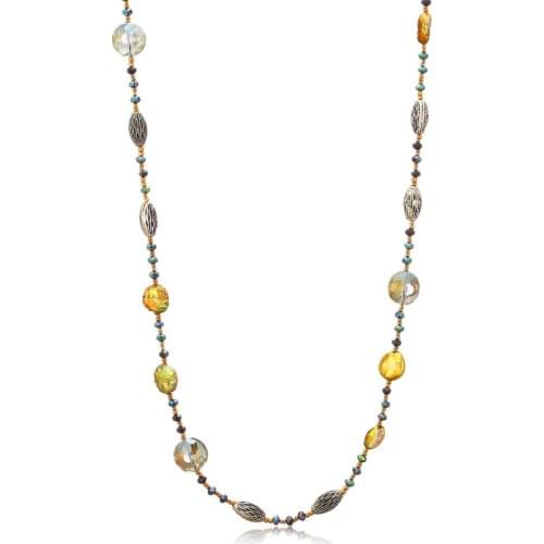 Ambrum Valentines Day Cystal Beads Chain Necklace,Long Pearls Sweater Necklace Women Bohemian Beaded Jewelry Dropshipping