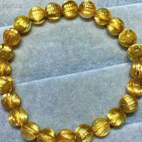 8mm Genuine Natural Gold Rutilated Quartz Rare Clear Round Beads Bracelet Women Men Fashion Big Size Bead Wealthy Stone AAAAAAA