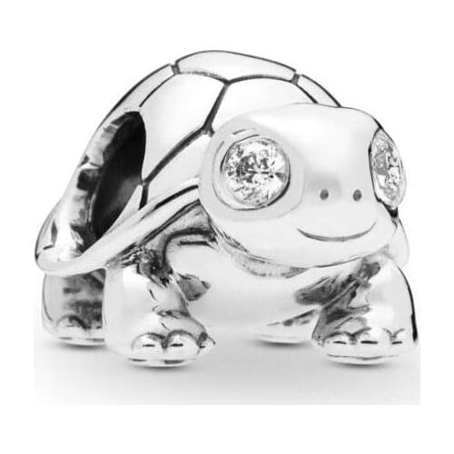 Genuine 925 Sterling Silver Bead Bright-eyed Turtle Charm Beads Fit Pan Women Bracelet & Bangle Necklace Diy Jewelry