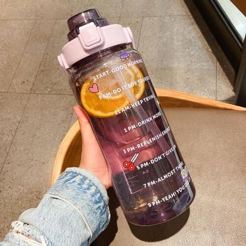 Stickers Water Bottle with Straw 2000ml Cute Portable Scale Bottle for Water Outdoor Travel Kettle for Adult Student Drink Jugs