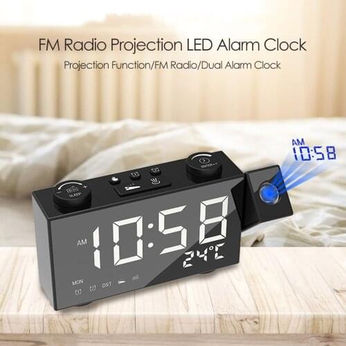 Digital Alarm Clock Dual Alarm Clock With Snooze Function LED Projector Clock With FM Projection Radio USBb/Battery Powered