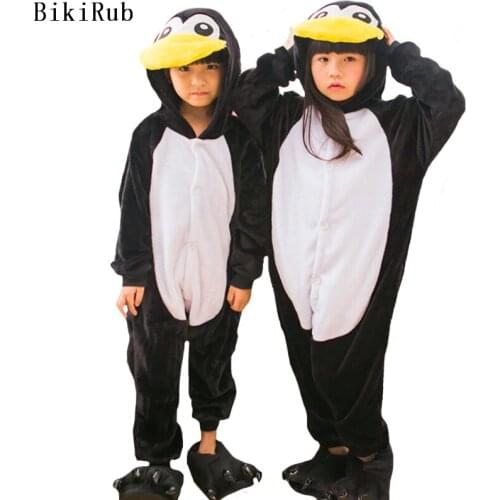 BIKIRUB Children Pajamas Winter Hooded Sleepwear Boys Girls Pajama Set Cute Penguin Animal Kids Pyjama Flannel Pijama