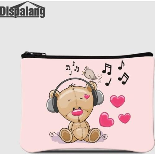 Dispalang Cartoon Coin Purses With Zipper For Women Bear Printing Kawaii Children Wallets Musical Note Girls Change Bags Purse