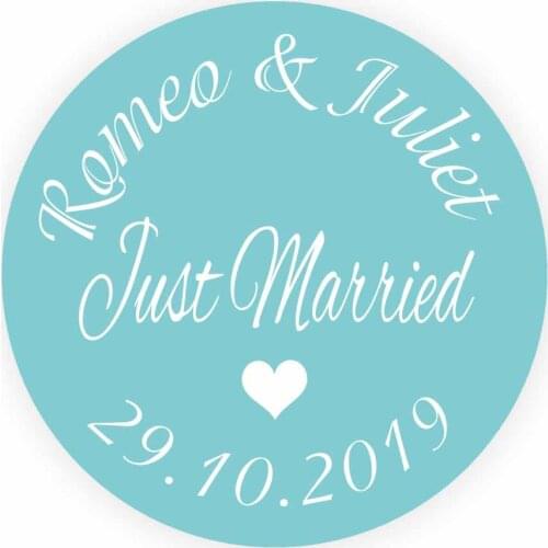 DouxArt 100pcs Just Married Personalized Stickers, 40mm Colorful Wedding Favors Seals Marriage Communion Labels V1370