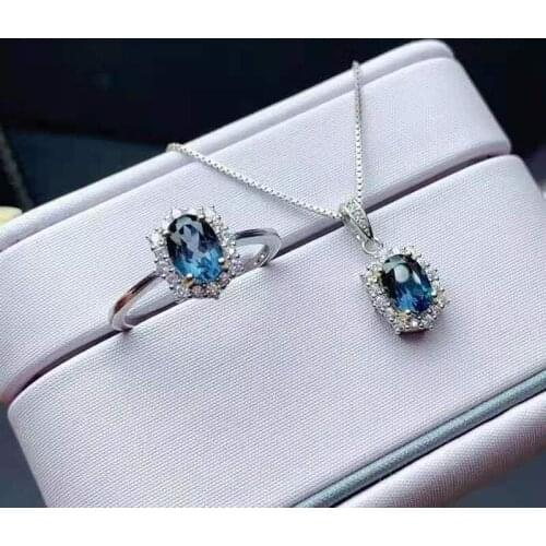 High-quality Topaz S925 Sterling Silver Ring Pendant Necklace Set Fine Fashion Wedding Jewelry for Women MeibaPJFS