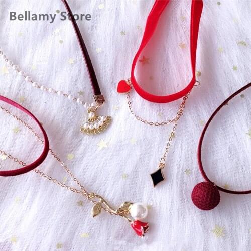 Girls short sweater collarbone chain red