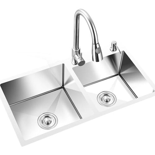 Kitchen Sink Double-groove Household Manual Sink 304 Stainless Steel Sink Thickened kitchen Sink