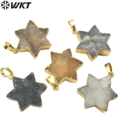 WT-P1508 WKT Natural Stone Pendant Star Shape Druzy Quartz Pendant Gold Electroplated Pendant Women Fashion Pendant Jewelry
