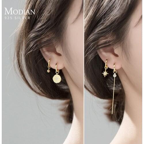 Modian 2 Style Earring 925 Sterling Silver Beads Coin Star Zirconia Geometric Drop Earring for Women Fine Jewelry 2020 Design