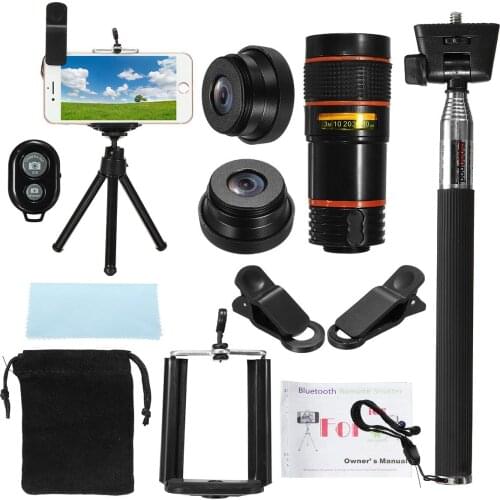 All in 1 Mobile Phone Camera Lens Telescope Universal Selfie Stick 8x Zoom Telescope Tripod Fisheye Lens Monopod for Travel Kit