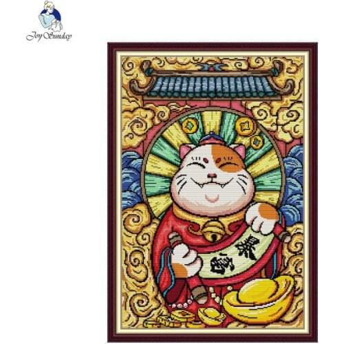 DIY cartoon lucky cat pattern cross stitch set counting and stamping needlework sewing kit 11CT 14CT embroidery home decoration