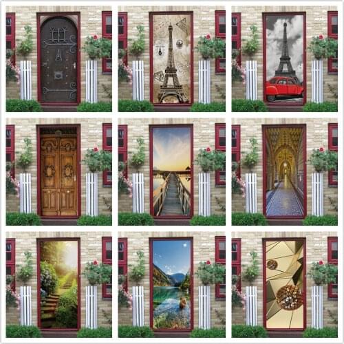 Tower Wallpaper 3D Door Sticker Self Adhesive Scenery Wall Mural Waterproof Vinyl Poster Living Room Bedroom Doors Decor Decals