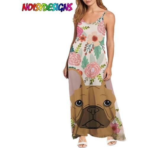 NOISYDESIGNS Women Spaghetti Strap Backless Sleeveless Strapless Dress French Bulldog Florals Printed Women Dresses Femininas