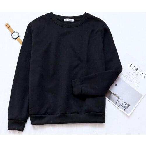 2019 New Solid Color Women Sweatshirt Fashion Casual Round Neck Pullover Top Long Sleeved Thick Hoodie