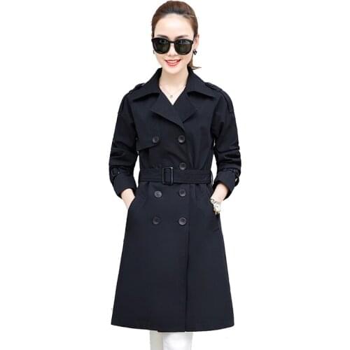 Autumn windbreaker womens coat medium long spring new fashion trend plus size slim khaki green black jacket overcoat