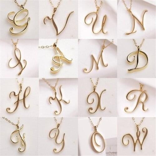 Women Girls Letter Word Necklace 26 Initial Alphabet Gold Color Thin Simple Exquisite Pendant For Clothing Sweater Accessories