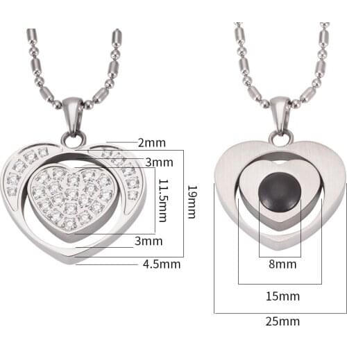 Heart shape Pendant Necklace for Women Men Stainless Steel Round Gift for Valentines Day AFA Stone