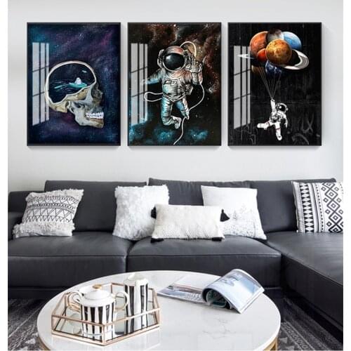 Living Room Posters and Prints Home Decor Astronaut Space Dreaming Stars Limit Oil Painting Canvas Wall Pictures for