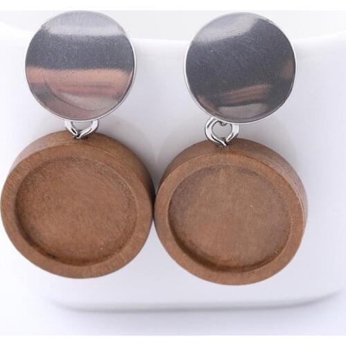 10pcs stainless steel post earrings findings fit 14mm round wood cabochon earring settings trays diy base blanks for jewelry