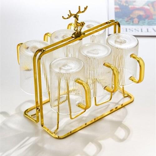 Glass Water Cup Set Metal Cup Holder Tea Set Accessories Office Flower Tea Cup Creativity Home Living Room Coffee Table Tea Set