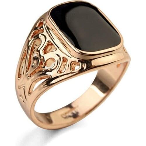 Trendy 3 Colors Hollow Carved Crystal Rings For Men Engagement Wedding Party Jewelry Male Ring Accessories Size 6-10