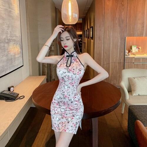 2021 Summer Traditional Chinese Split Cheongsam Dress Women Girls Retro Qipao Bodycon Sexy Short Vintage Mini Dress party dress