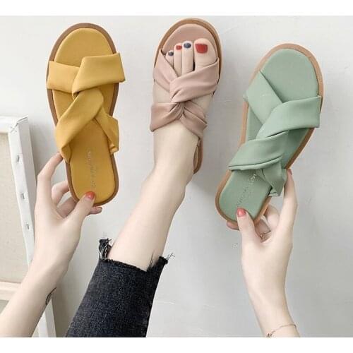 2021 Summer new fashion cross strap Korean woven flat womens sandals