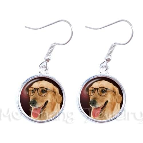 2020New Dog Pet Earrings 16mm Round Glass Dome Dog Pattern Series Handmade Drop Earrings Dog Lover Creative Gift
