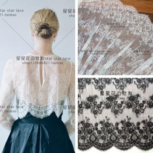 3Meter/Lot Europe Black White Eyelash Lace Fabric 150CM Lace Wedding Dress Sexy Lingerie DIY Clothes Sew Accessory