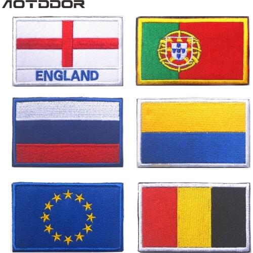 3D Portugal England Russia Ukraine European Union Belgium Flag Army Tactical Embroidered Patches Stripes Appliques Badge