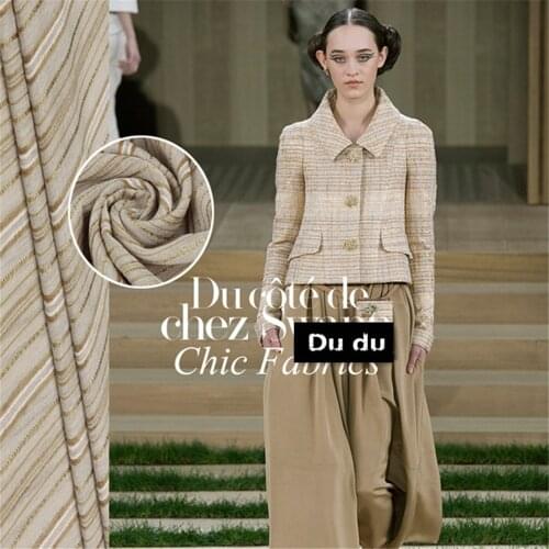50CM Cotton Linen Blend Spring Summer Clothing Fabric Golden Line Jacquard Stripe Designer Fabric DIY
