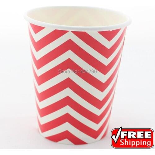 60pcs 9OZ Red Chevron Christmas Paper Cups Drinking,Cheap Zig Zag New Year Decorative Party Tableware-Choose Your Colors