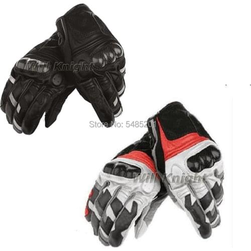 Mens Motorcycle Riding Gloves Genuine Leather Black White Red Short Racing Gloves