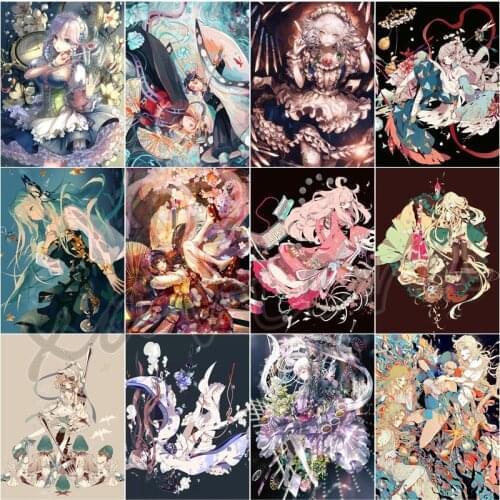 Xaviera Full Square Drill Japanese Illustration Girl Dark Style Diamond Painting Embroidery Rhinestone Mosaic Cross Stitch Craft